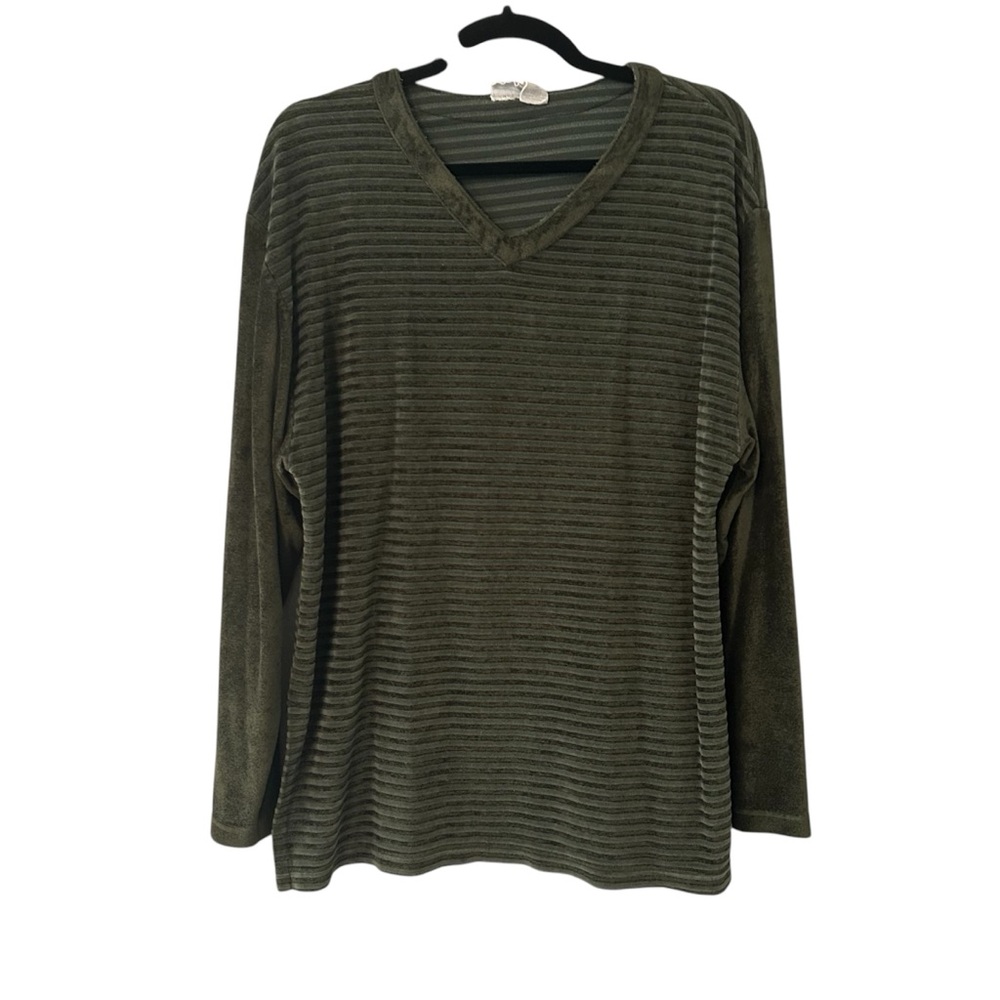 Aegean Olive Green Striped V-Neck Sweater